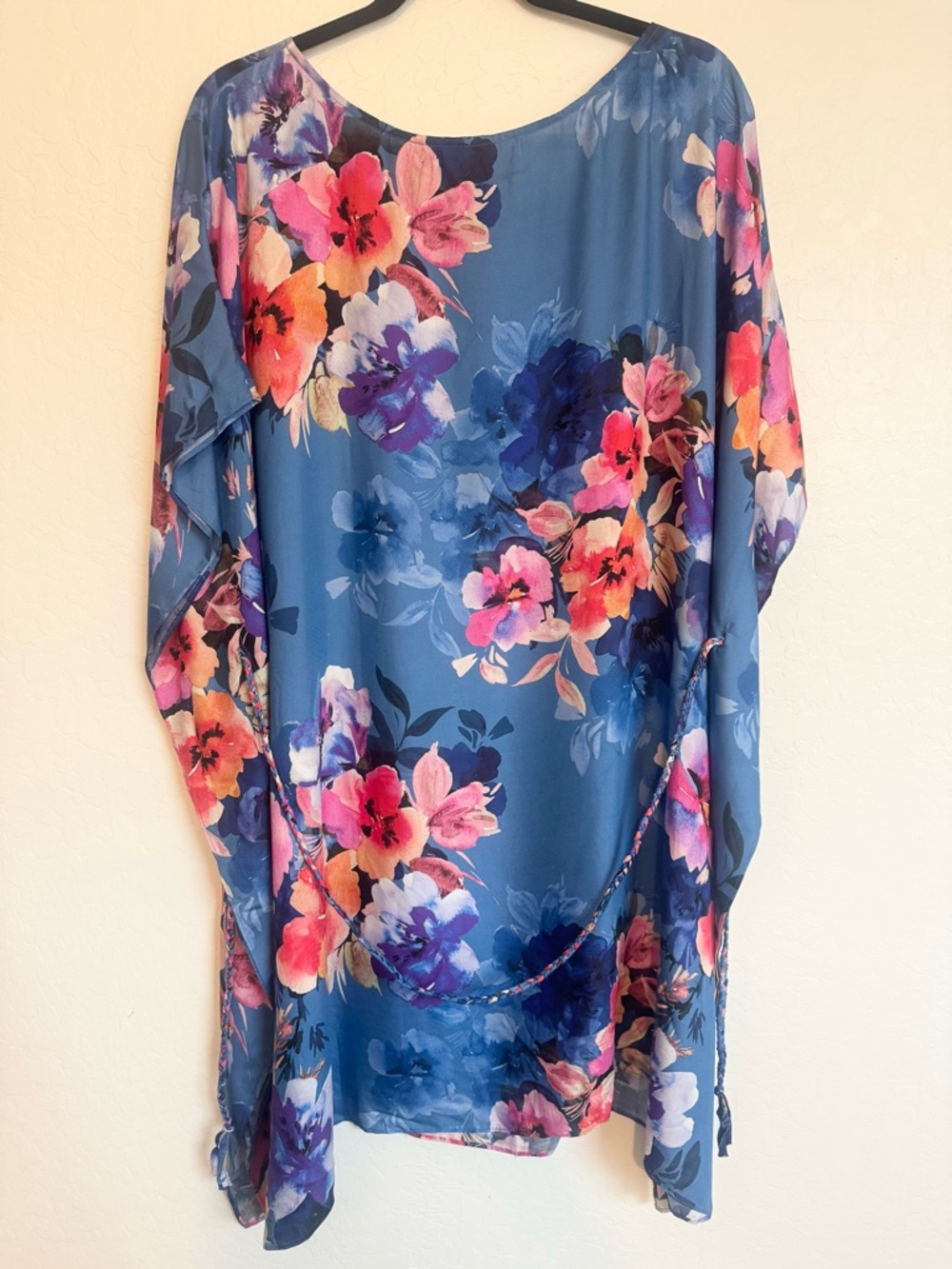 NWT JOHNNY WAS SUMMER DAYS BLUE FLORAL DRESS WITH BRAIDED TIE Size Small - Picture 4 of 9